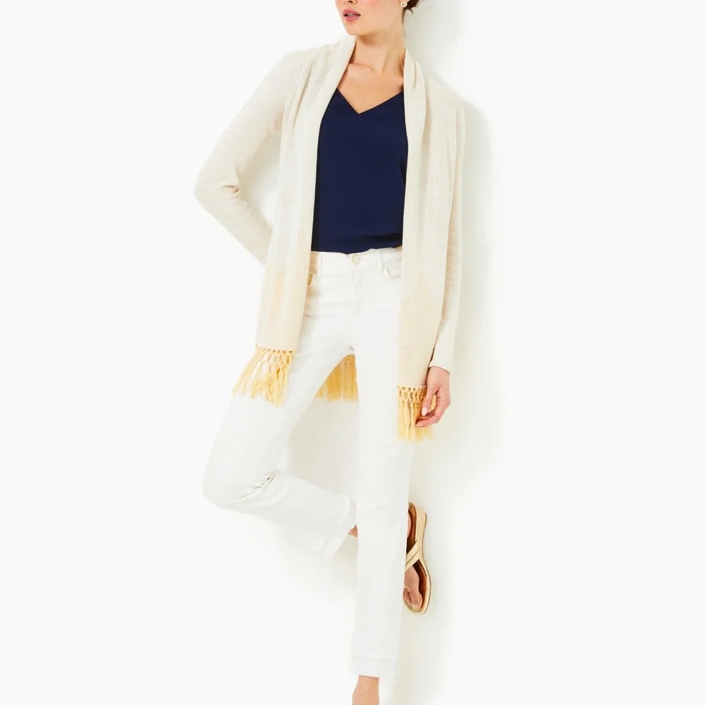 Lilly Pulitzer Tatum Long Fringe Hem
Cardigan Gold Metallic Small - Picture 12 of 12